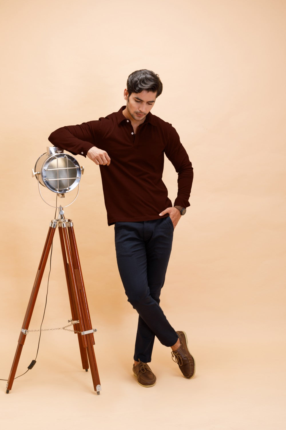 Brown Cotton Polo Shirt Full Sleeve