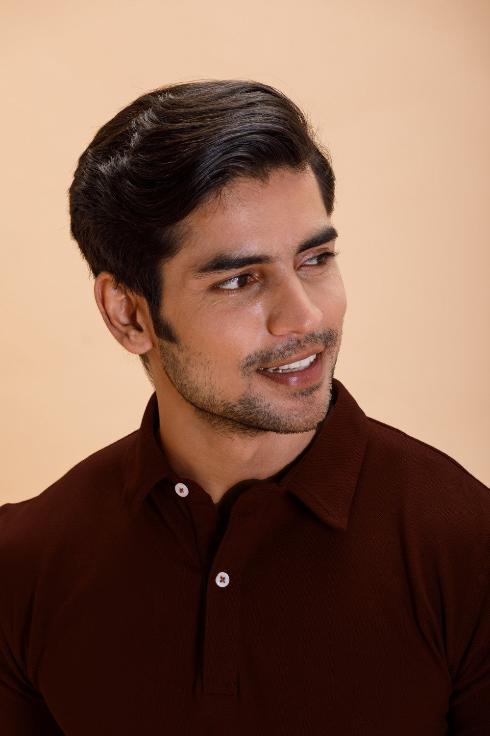 Brown Cotton Polo Shirt Full Sleeve